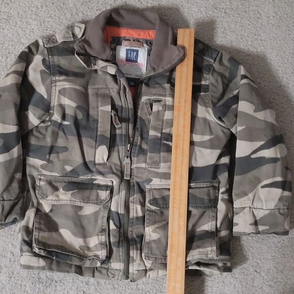 Vtg GAP Kids Camo Bomber Jacket Boys Size 6-7 Small Tan Brown Gray Lined Y2K - Picture 4 of 16